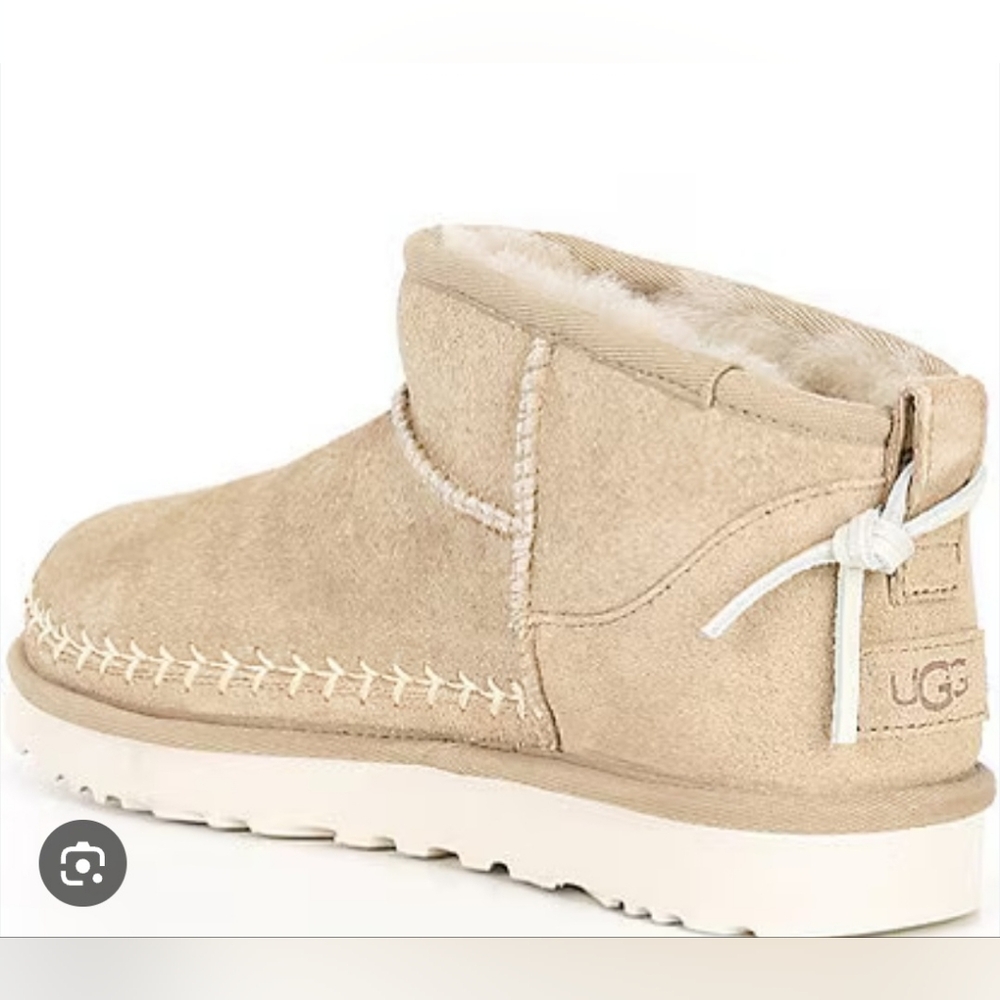 Size 8  UGG Classic Ultra Mini Biarrite Tan Suede Ankle Boots For Women's - Picture 2 of 11